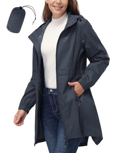 Women's 33,000ft Waterproof Long Rain Coat with Hood Windbreaker