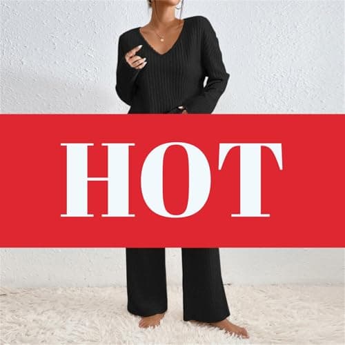 TIGENA Women's Ribbed Long Sleeve Sweater & Wide Leg Pants Lounge Set