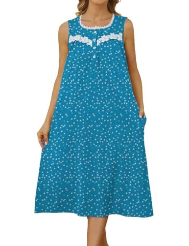 Bloggerlove Women's Sleeveless Nightgown with Pockets and Button Down Design