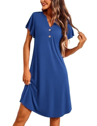 Ekouaer Women's Short Flare Sleeve V-Neck Sleepshirt S-XXL