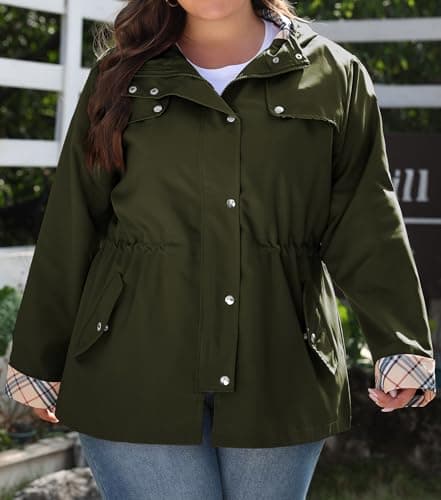 Bloggerlove Women's Plus Size Hooded Outdoor Raincoat Waterproof Trench Coat