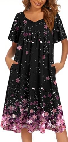 Ekouaer Women's Pleated Nightgown - Short Sleeves & Pockets