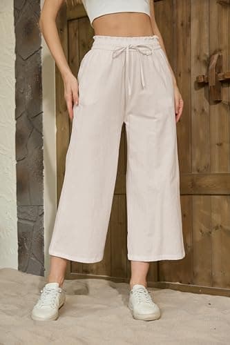 BCOFUI High-Waisted Linen Wide Leg Beach Pants