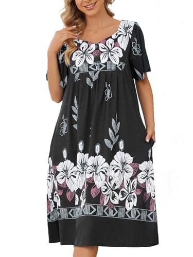 Women's Short Sleeve House Dress with Pockets