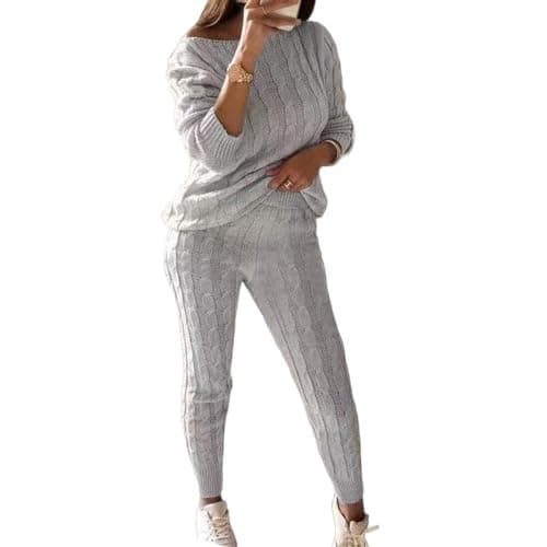 Wankang Women's Fall Cable Knit Set Plus Size Tracksuit Loungewear