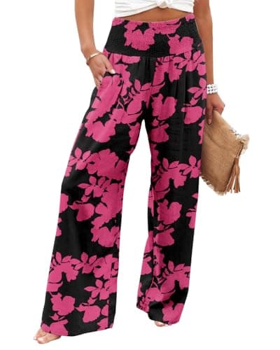 Angerella Women's High Waist Elastic Palazzo Pants with Pockets