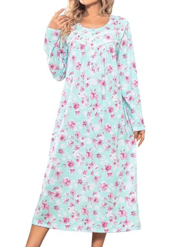 JRYNOEU Soft Long Sleeve Cotton Nightgowns for Women