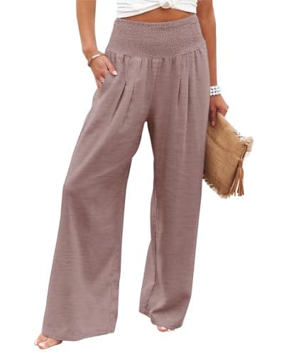 Angerella Women's High Waist Elastic Palazzo Pants with Pockets