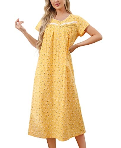 IZZY + TOBY Women's Soft Cotton Nightgowns Long Sleeve Pajamas