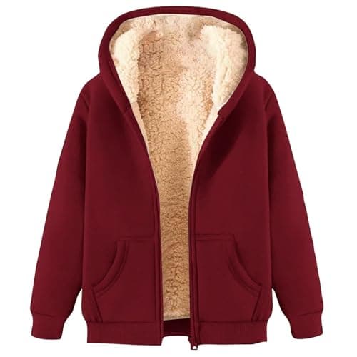 2024 Warm Women's Thick Sherpa Fleece Hoodie Full-Zip Winter Coat