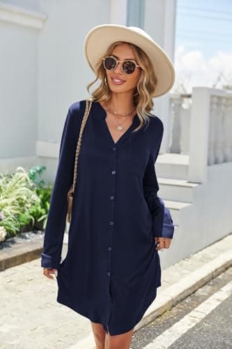 Ekouaer Women's Long Sleeve V-Neck Nightgown