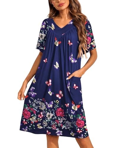 Ekouaer Womens Floral Print Pocket Nightgown Mumu Dress