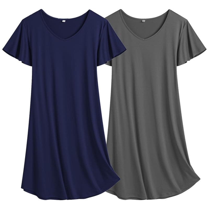 Ekouaer Women's Flare Short Sleeve V-Neck Nightgown 2-Pack S-2XL