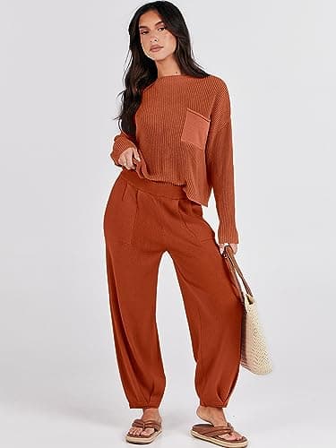 Caracilia Women's 2-Piece Knit Tops and Loose Pants Sets