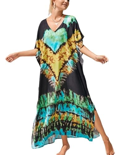 IMAGEKOPE Plus Size Vneck Batwing Dress for Women Bathing Suit Cover up Moroccan Caftan Dresses
