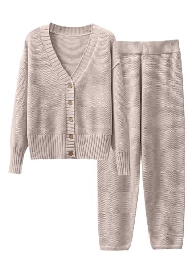 Caracilia Women's V-Neck Cardigan & Matching Pants Fall Loungewear