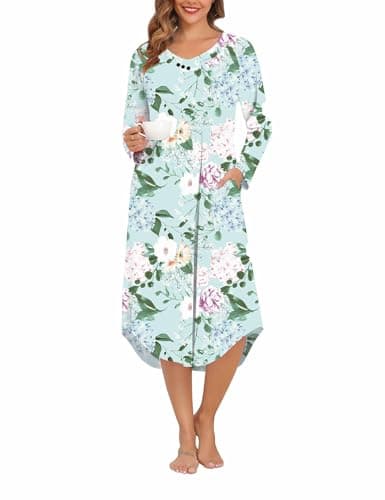 YOZLY Soft V-Neck Short Sleeve Nightgowns for Women with Pockets