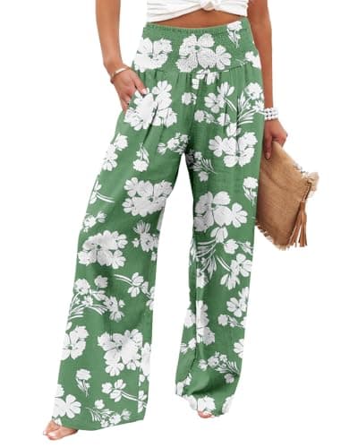 Angerella Women's High Waist Elastic Palazzo Pants with Pockets