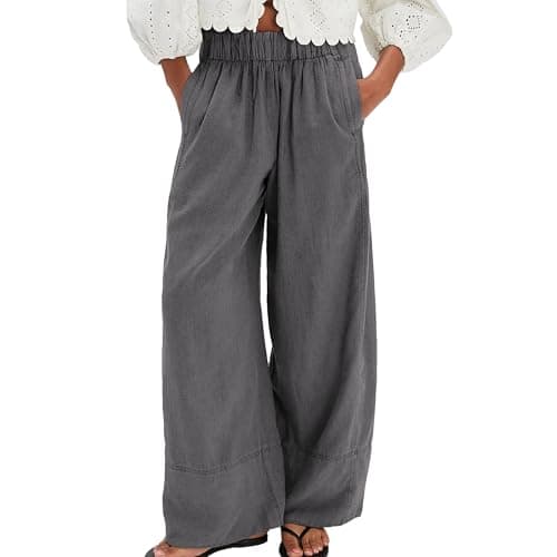 SeeLuNa Women's Cotton Boho Wide Leg Pants with Pockets