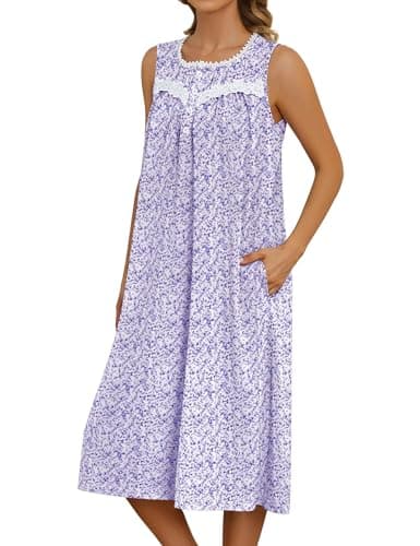 Bloggerlove Women's Sleeveless Nightgown with Pockets and Button Down Design
