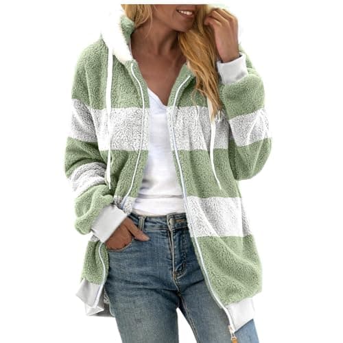 Refined Title: Women's Fashion Hooded Jacket with Drawstring, Zipper Pockets, and Plush Sweater Material