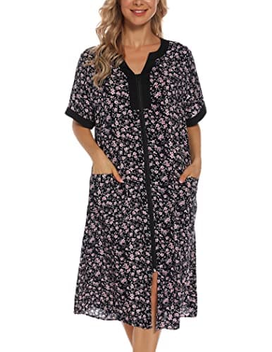 Women's House Dresses with Zipper Front, Lightweight Duster Robe