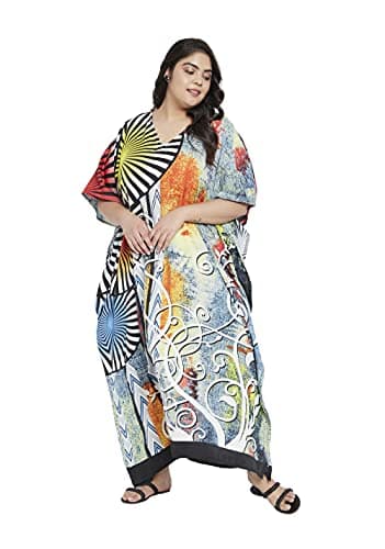 Oussum Plus Size Long Maxi Polyester Kaftan Gown for Casual Beach Party