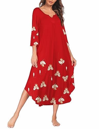 Ekouaer Plus Size 3/4 Sleeves Maxi Nightgown for Women
