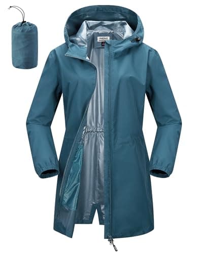 Outdoor Ventures Women's Waterproof Packable Long Rain Jacket With Hood