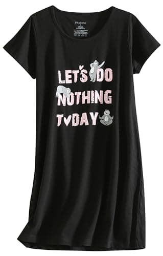 PNAEONG Women's Cotton Short Sleeve Nightgown Casual Print Sleepdress