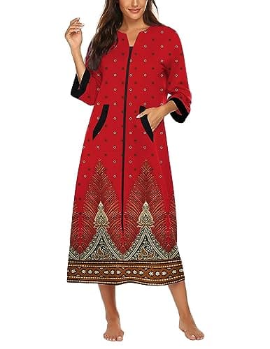 Ekouaer Women's Full Length Zipper Robe Sleepwear