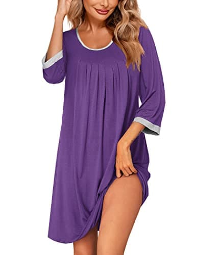 Ekouaer Women's Soft 3/4 Sleeve Nightgown Sleep Shirt S-3XL