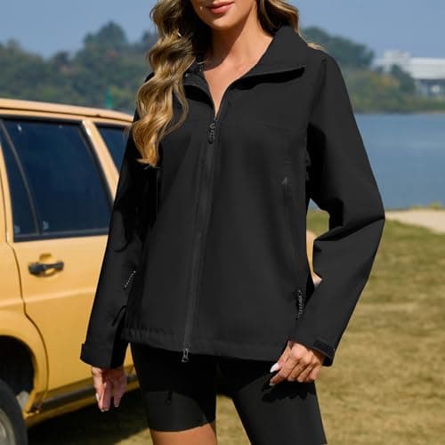 Women's American Trends Waterproof Rain Jacket Hooded Loose Fit Windbreaker