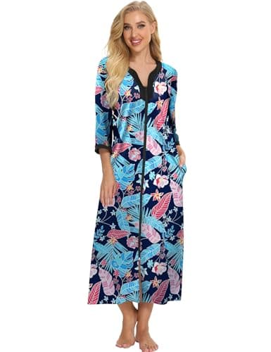 Bloggerlove Women's Cotton Zip-Up House Dresses and Nightgowns