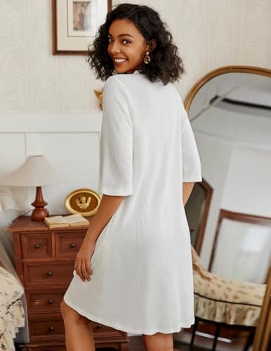 Ekouaer Women's 3/4 Sleeve Waffle Knit Zipper Bathrobe with Pockets S-3XL