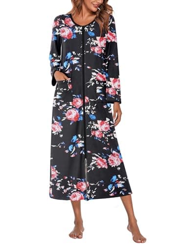 Ekouaer Women's Long House Coat with Pockets S-4XL