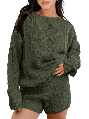 ANRABESS Women Spring Cable Knit Oversized Sweater & Matching Short Pants Sets