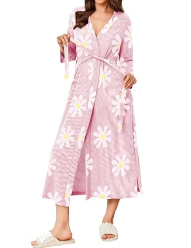 Refined title: Ekouaer Women's Waffle Knit Long Bathrobe