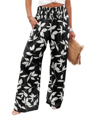 Angerella Women's High Waist Elastic Palazzo Pants with Pockets