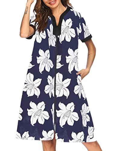 Ekouaer Women's Zipper Front Duster Robe with Pockets