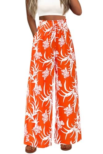 CFLONGE Wide Leg Floral Palazzo Pants for Women High Waist Flowy Boho Trousers with Pockets