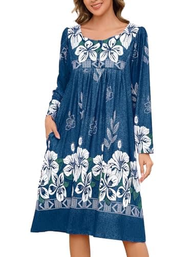 VTUOFC Women's Long Sleeve Nightgowns with Pockets Floral Print