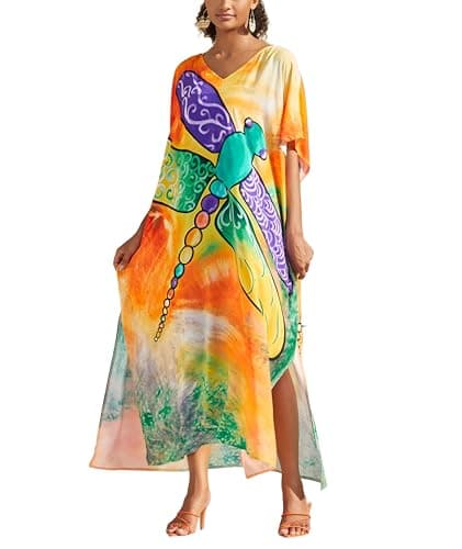 IMAGEKOPE Plus Size Vneck Batwing Dress for Women Bathing Suit Cover up Moroccan Caftan Dresses