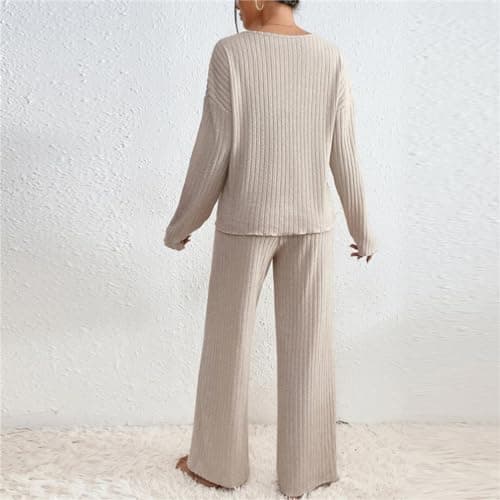 TIGENA Women's Ribbed Long Sleeve Sweater & Wide Leg Pants Lounge Set
