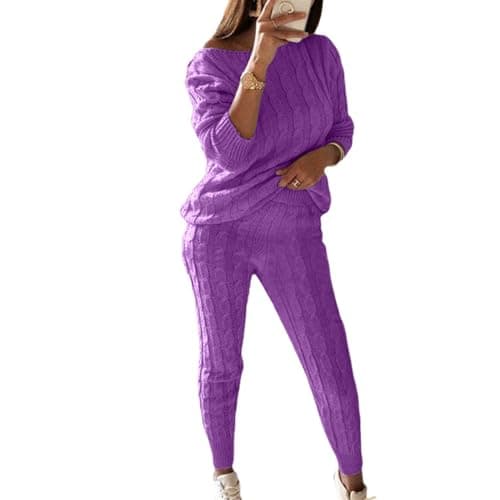 Wankang Women's Fall Cable Knit Set Plus Size Tracksuit Loungewear