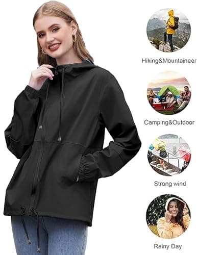SoTeer Women's Waterproof Hooded Raincoat S-XXXL