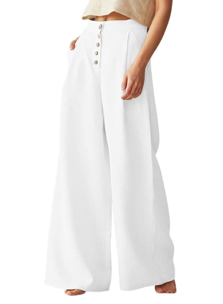 Chouyatou Women's Summer High Waisted Cotton Linen Palazzo Pants with Pockets