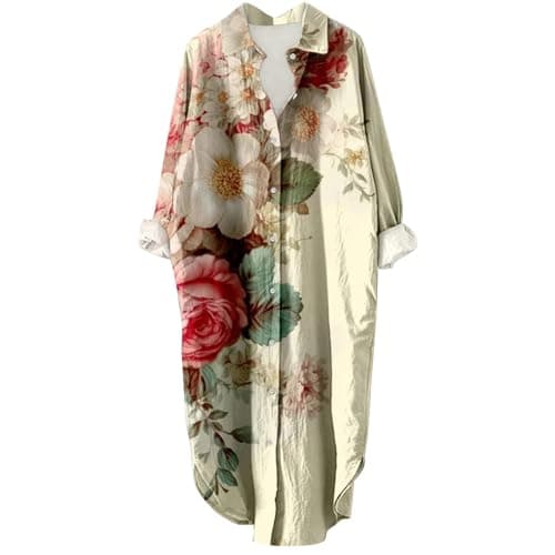 Women's Button Down Long Sleeve House Dress with Pockets - 2024 Fall Collection