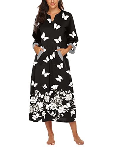 Ekouaer Women's Full Length Zipper Robe Sleepwear