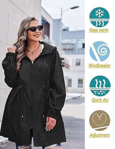 IN'VOLAND Plus Size Women's Lightweight Hooded Raincoat with Pockets